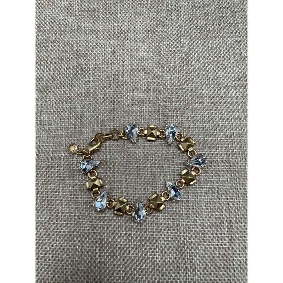 J. Crew Bracelet Tear Drop Crystal Pyramid Gold Tone 7.5 Modernist Jewelry Bling - Picture 6 of 8